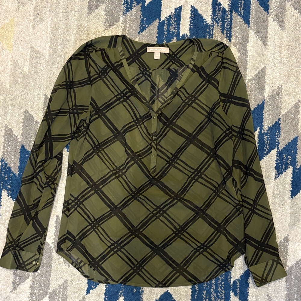 Banana Republic Olive Plaid Blouse